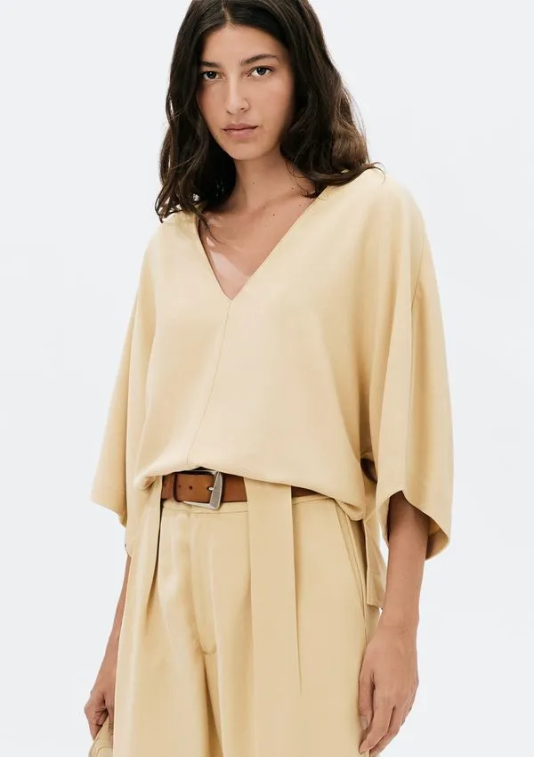 Blusa Feminina Decote V Manga 3/4 - Bege XP