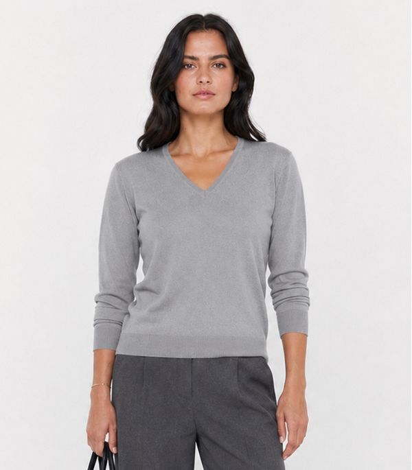Suéter Feminino Gola V Em Tricot Rovitex Cinza GG