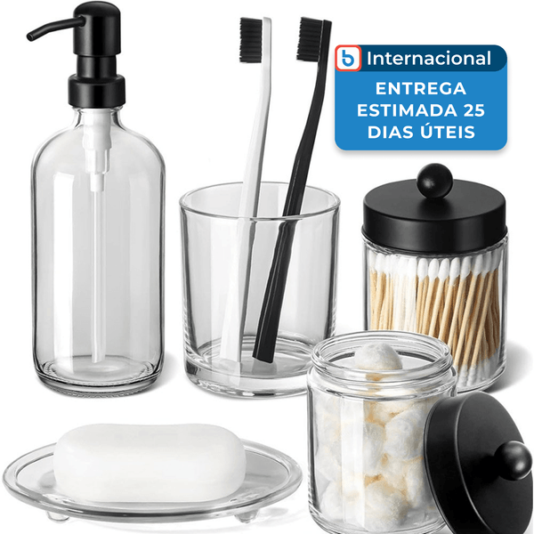 Conjunto para Banheiro 5 Peças Gmisun Preto Transparente A-MBI