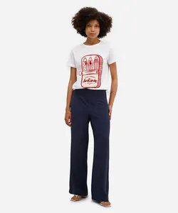 calça pantalona feminina texturizada azul G
