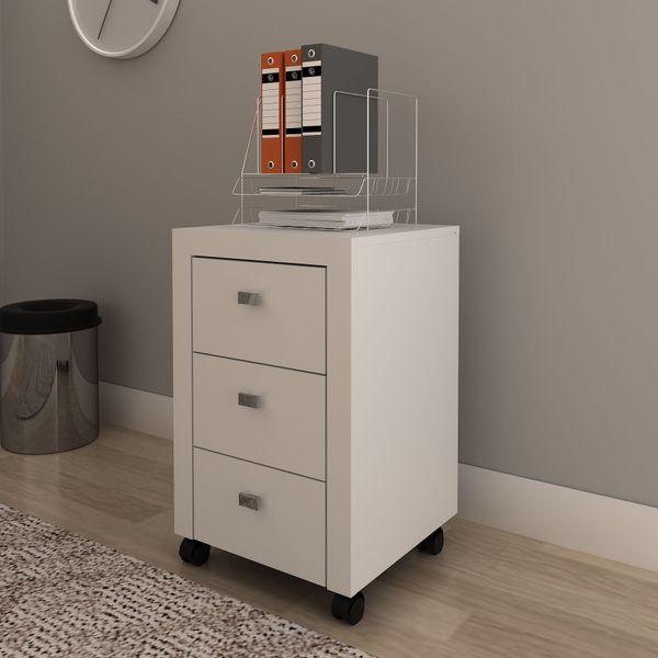 Gaveteiro 38,5x60,5cm com 3 Gavetas e Rodízio ME4108 Branco