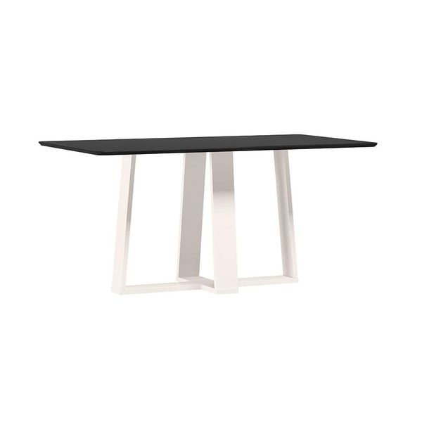 Mesa de Jantar Retangular com Tampo de Vidro Rubi Preto e Off White 160 cm