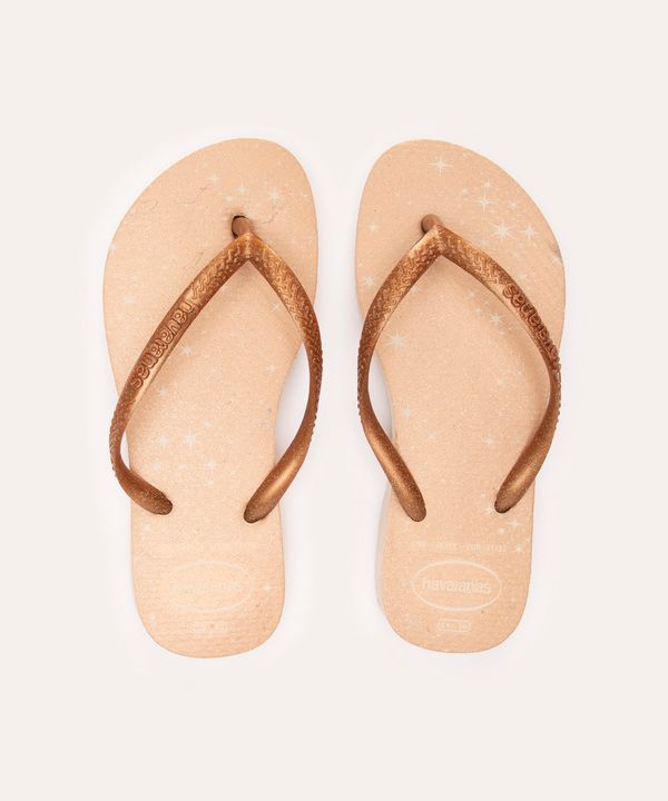 chinelo havaianas infantil slim gloss estrelas bege claro 25-26