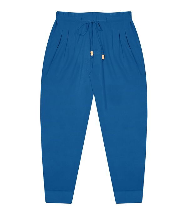 Calça Feminina Plus Size Com Pregas Secret Glam Azul Plus G2