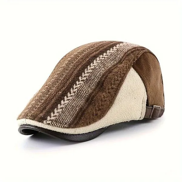 Boina Vintage Estilo Britânico - , Listrado Com Fivela Ajustável Marrom