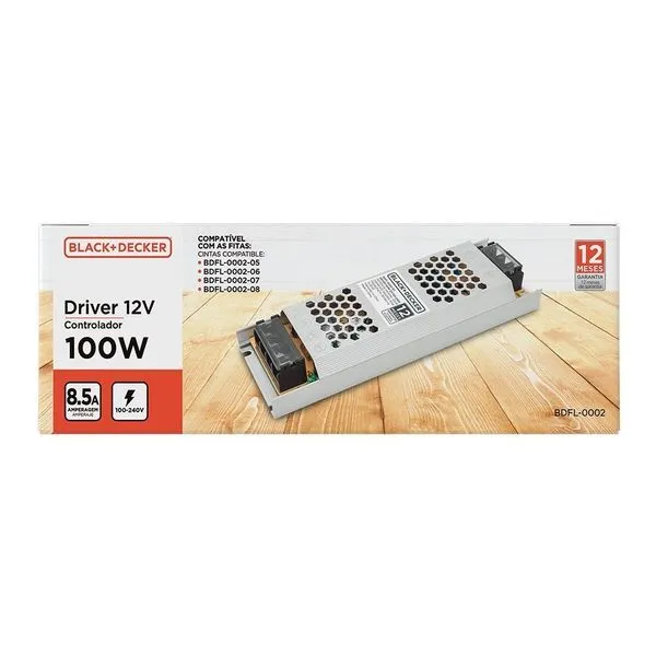 Fonte Driver Fita De Led 100-240v 8.5a 100w Black + Decker