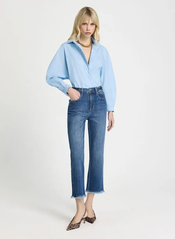 Calça Le Lis Paula Reta Curta Barra Desfiada Jeans Feminina 34