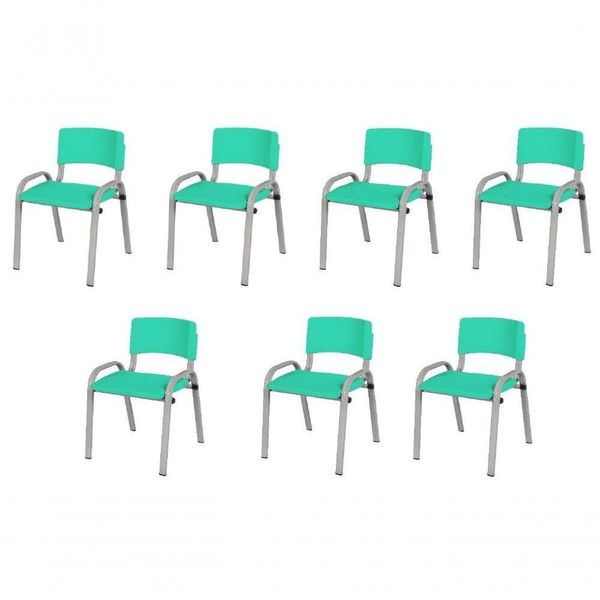 Kit 7 Cadeira Iso Infantil Creche, Escola Base Cinza Verde água