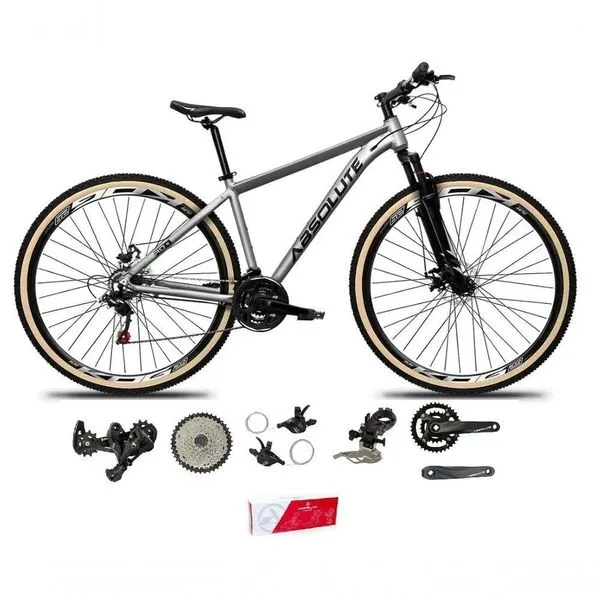 Bicicleta Aro 29 Absolute Nero 5 Alumínio 2x9 Freios Hidráulicos K7 Garfo Com Trava 18v Cinza 23