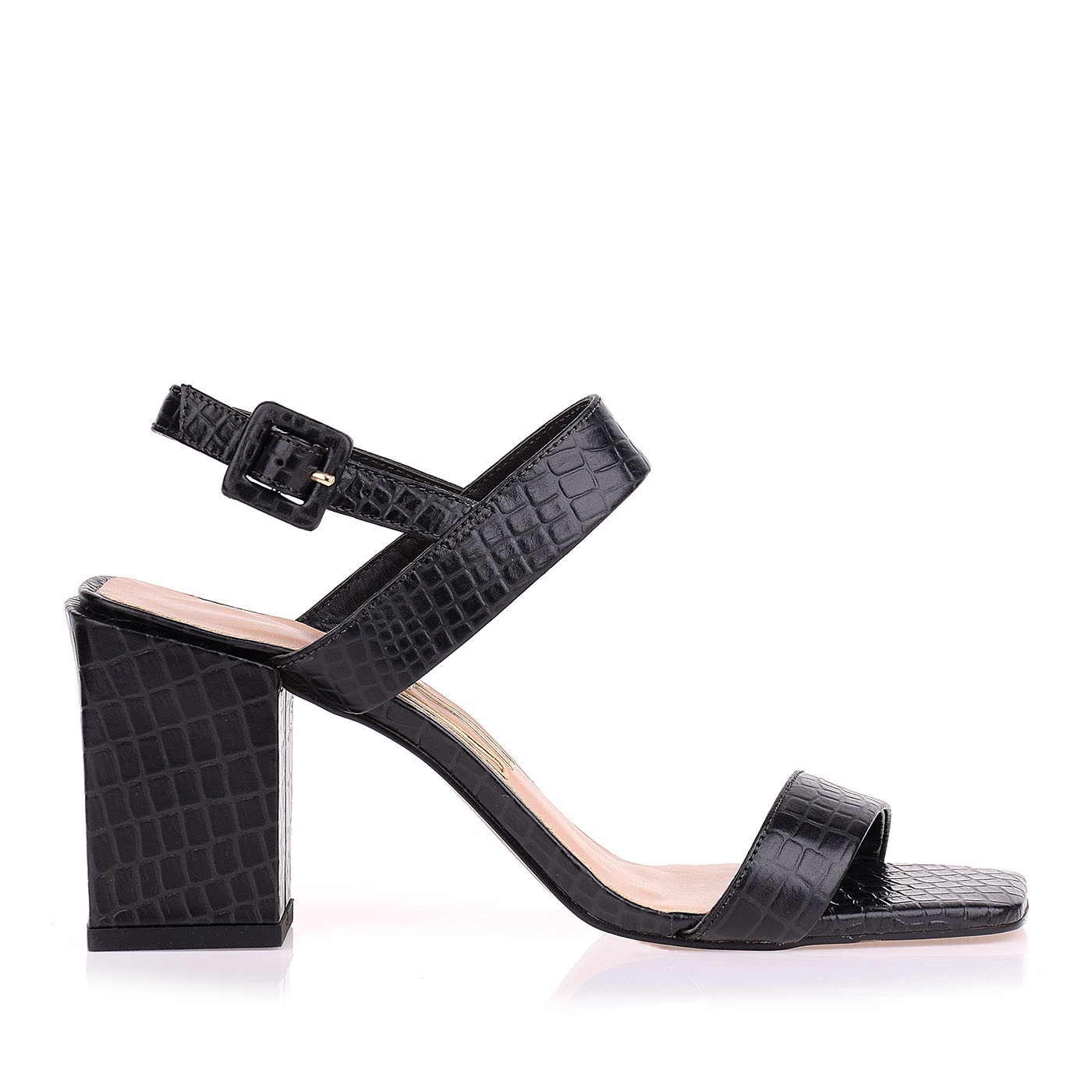 Sandália Salto Bloco Médio Square Buckle
