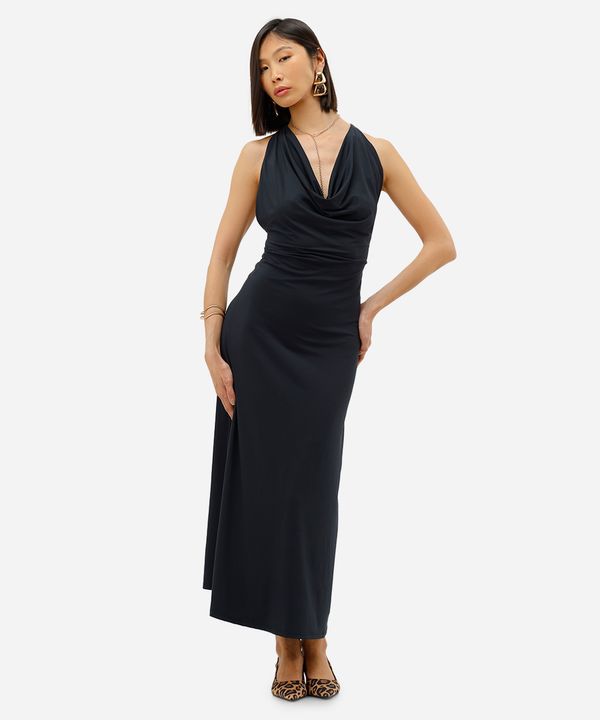 vestido midi feminino franzido preto M