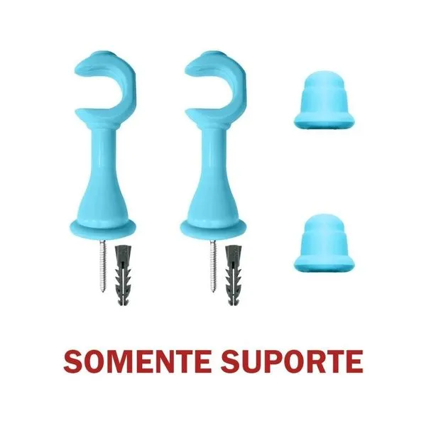 Kit Varão para Cortina Simples 2 e 00m 19mm Modelo com Ponteira e Suporte Somente Acessórios Azul OEM Kit Varão para Cortina Simples 2 e 00m 19mm com Ponteira Suporte e Emenda Azul OEM