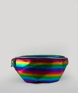 Pochete Metalizada Arco-Íris com Fivela de Metal Multicor Único