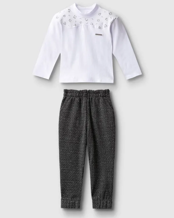 Conjunto Menina Blusa E Calça Em Malha Jacquard Lurex - Carinhoso Branco - 8