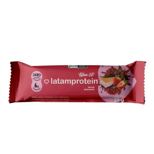 Wafer Latamprotein Morango com Cobertura Chocolate Meio Amargo e Whey 25g