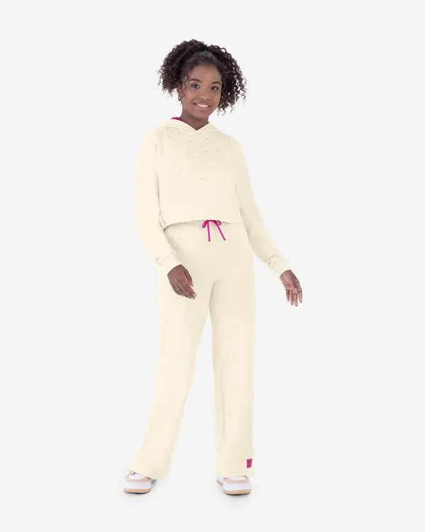 Conjunto Menina Blusão Cropped Com Strass Em Moletom Flanelado Malwee Kids Off White - 18