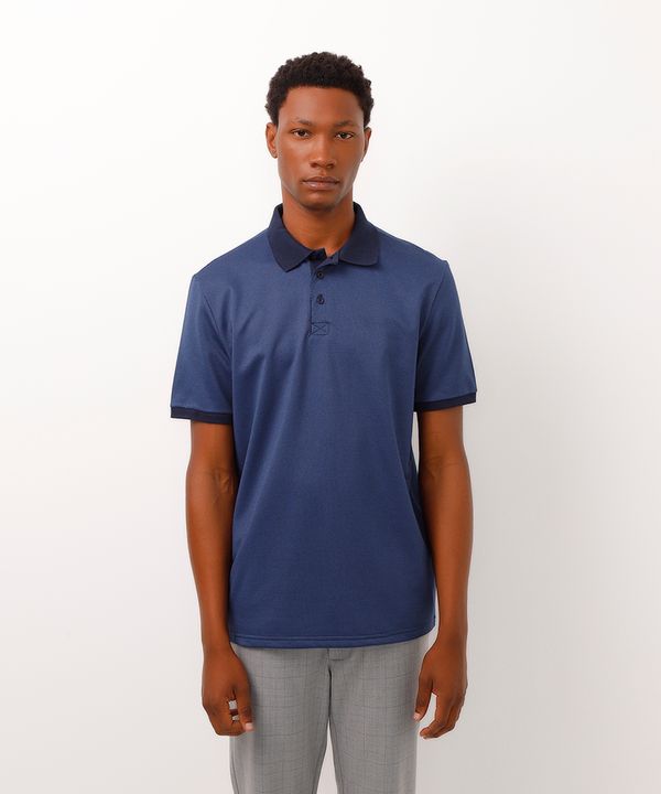 Polo Masculina Tradicional Maquinetada Estampada Manga Curta Azul Marinho GG