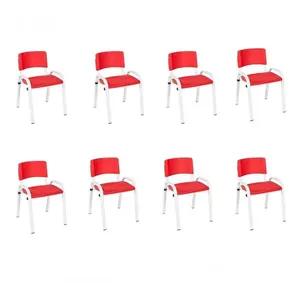Kit 8 Cadeiras Infantil Iso, Escola, Base Branco- Vermelho