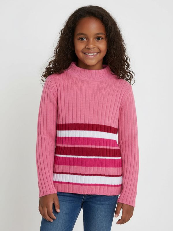 Blusa Tricot Canelado Listras Infantil Para Menina ROSA 6