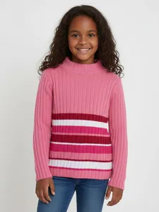 Blusa Tricot Canelado Listras Infantil Para Menina ROSA 6