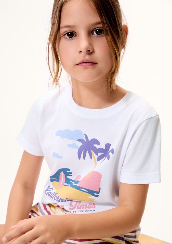 Blusa Infantil Menina Manga Curta Com Estampa - Branco 004