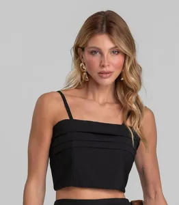 Blusa Cropped Feminina De Alça Regulável Dianna Preto GG