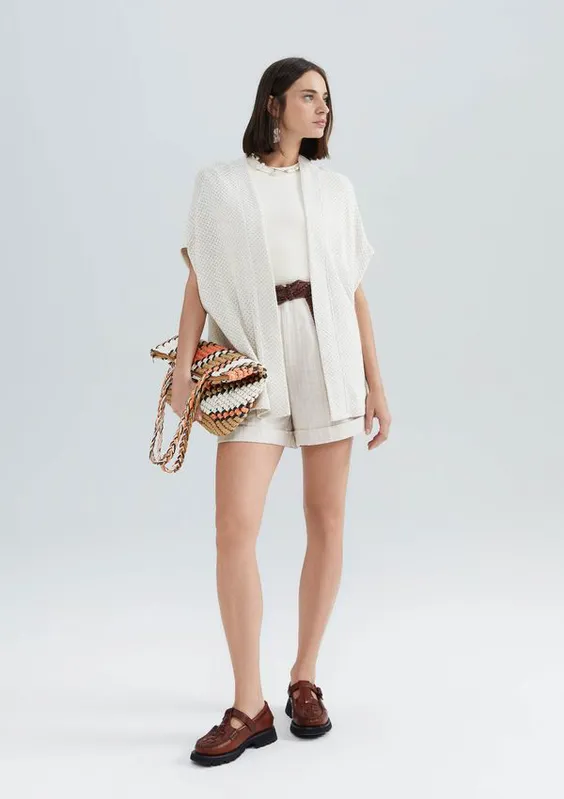 Kimono Feminino Oversized Texturizado Com Linho - Off white M