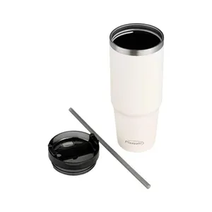 Copo Térmico Com Canudo Plasvale 900ml Creme