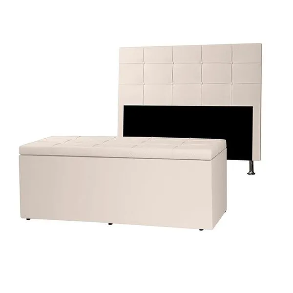 Kit Cabeceira E Calçadeira Baú Solteiro 0,90m Roma Corano - Pallazio Cor Preto