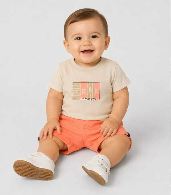 Conjunto Infantil Camiseta Com Bermuda Trick Nick Bege 2