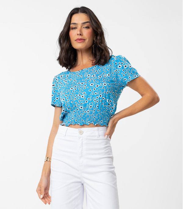 Blusa Feminina Estampada Decote Redondo Rovitex Azul G
