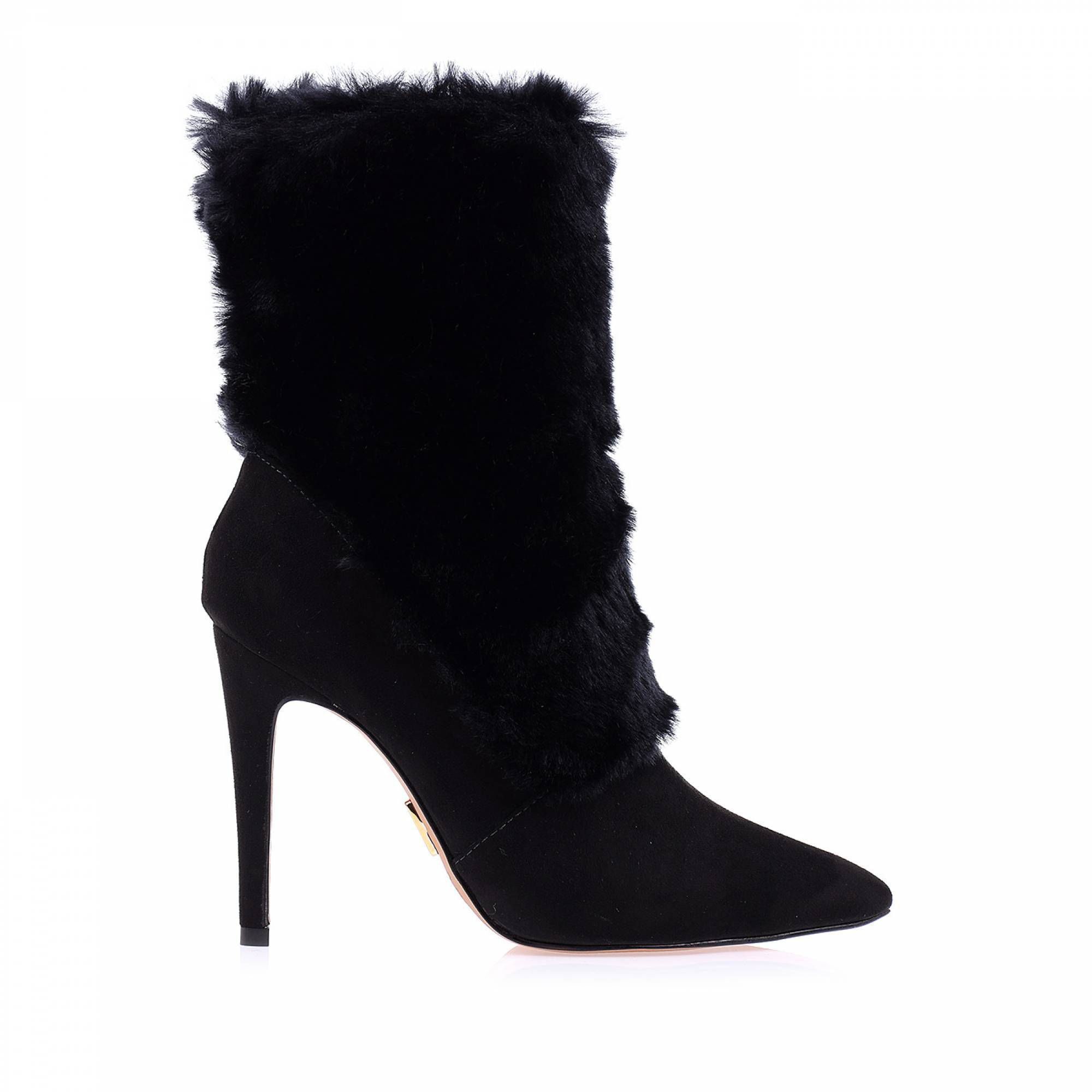 Bota Salto Alto Suede Preto