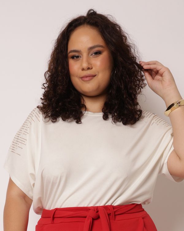 Blusa Plus Size Feminina com Strass Off White G3
