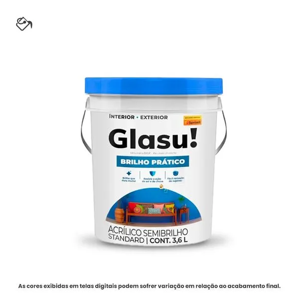 Tinta Acrílica Standard Semibrilho Glasu Suvinil Balde 3,6L Brilho Prático Branco Neve (MP)