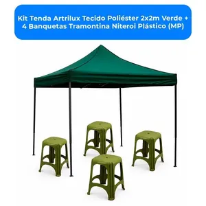 Kit Tenda Artrilux Tecido Poliéster 2x2m Verde + 4 Banquetas Tramontina Niteroi Plástico (MP)