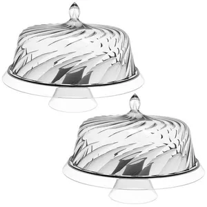 Kit 2 Boleiras com Cúpula e Pé 25cm Transparente Glassy Crip