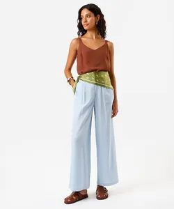calça wide leg feminina com linho azul 40