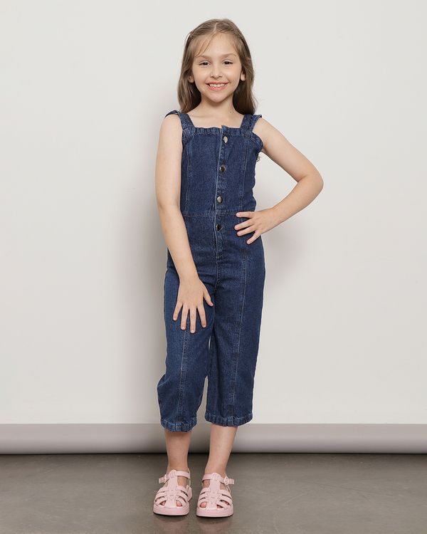 Macacão Jeans Infantil Capri Botões Babados Azul 6