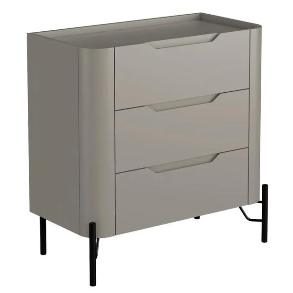 Mesa De Cabeceira Orgânica 3 Gavetas Pés Industrial Preto Bliss I03 Grigio - Lyam Decor
