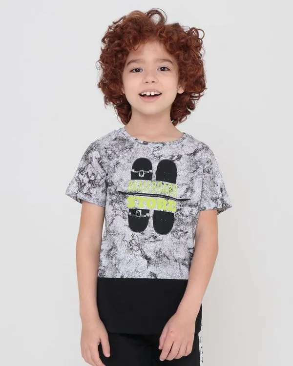 Camiseta Infantil Manga Curta Estampa Skate Preta 4