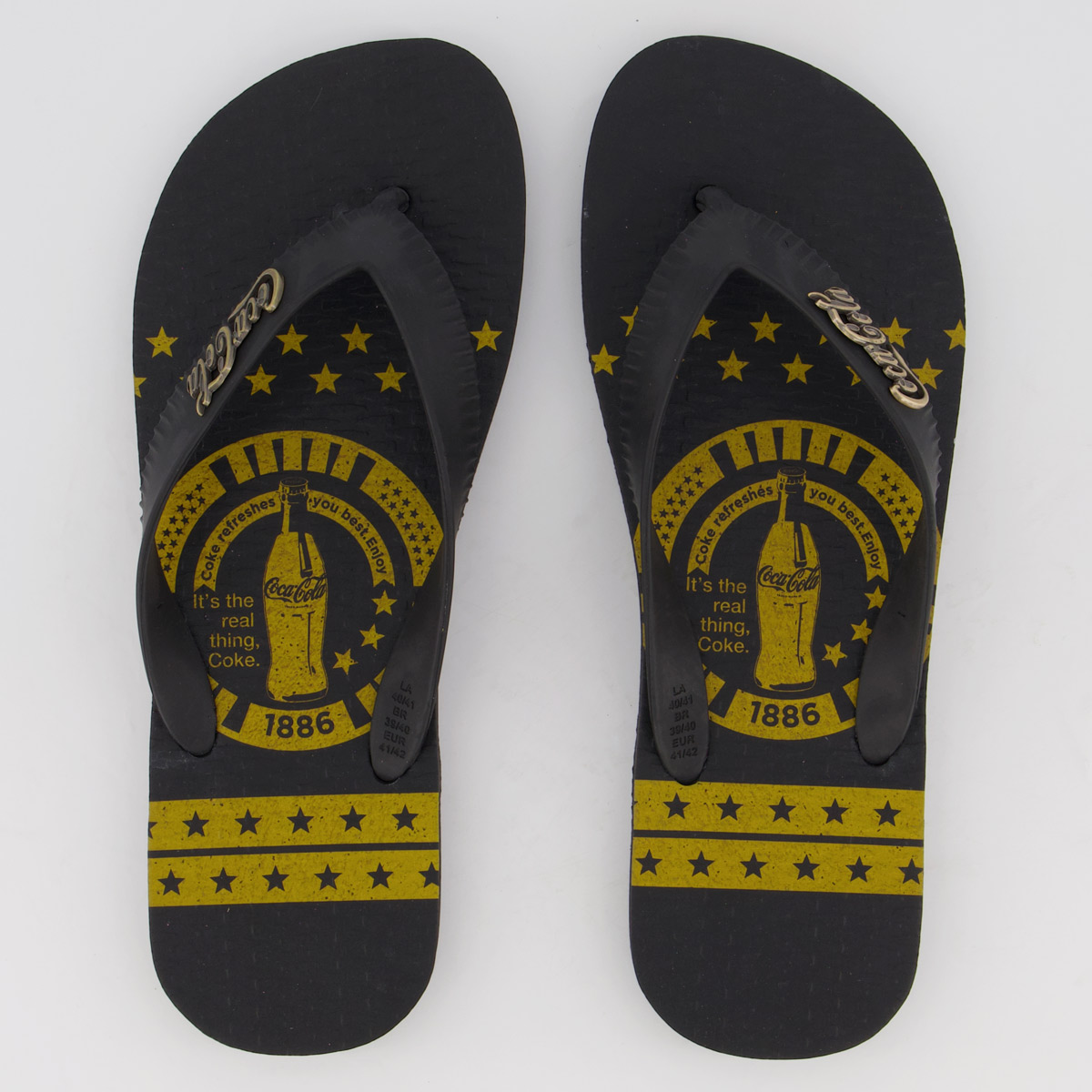 Chinelo Coca Cola Bottle Stars Preto e Preto