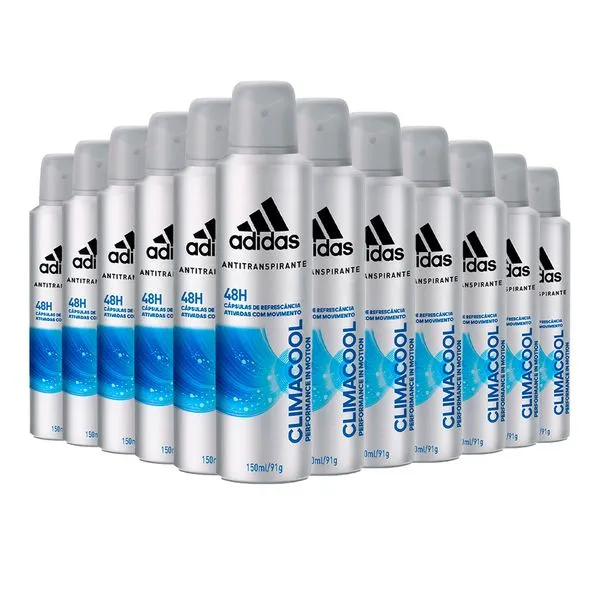 Kit Desodorante Aerosol Adidas Climacool Masculino com 150ml - 12 unidades