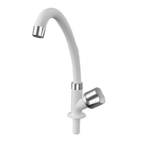 Torneira para Cozinha de Mesa Bica Móvel Alta Slim Tulipa Branca e Cromada em Plástico Abs Socel Torneira de Mesa Cozinha Bica Móvel Alta Slim Tulipa Branca e Cromada Socel