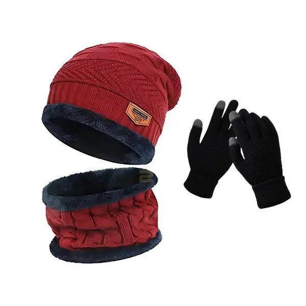 Kit Inverno Oem Geométrico 100% Lã Antialérgica Vermelho Unissex com Luva Touch Touca Forrada e Protetor de Pescoço Kit Inverno OEM Geométrico 100% Lã Antialérgica Adulto Vermelho com Luva Touch Touca Forrada