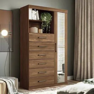 Cômoda Multiuso 1 Porta 6 Gavetas com Espelho Marabá Santos Andirá | Jatoba