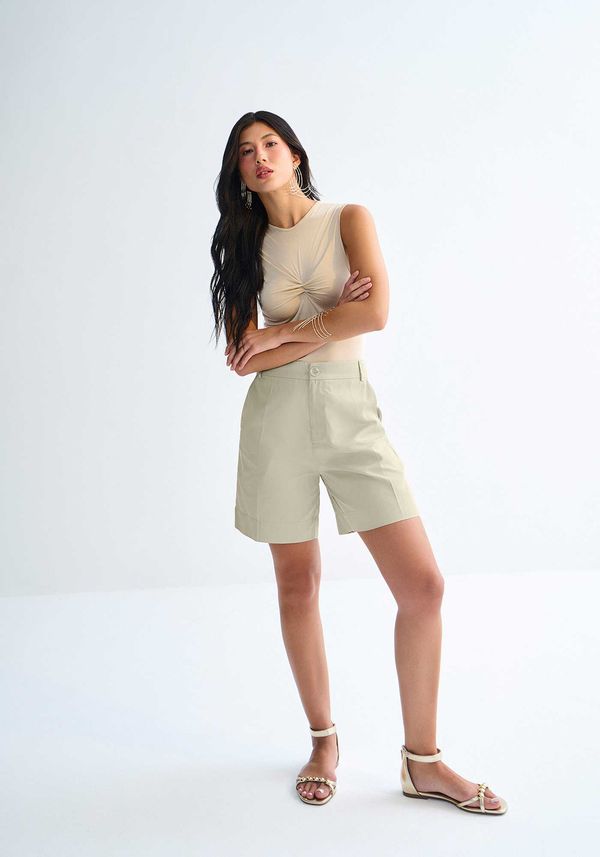 Shorts Cintura Alta Alfaiataria Alongado BEGE BIRCH M