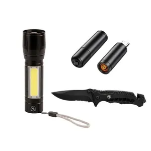 Kit Sobrevivência Faca Tática Raptor + Lanterna LED Hybrid + Acendedor Portátil Armor - Gshield