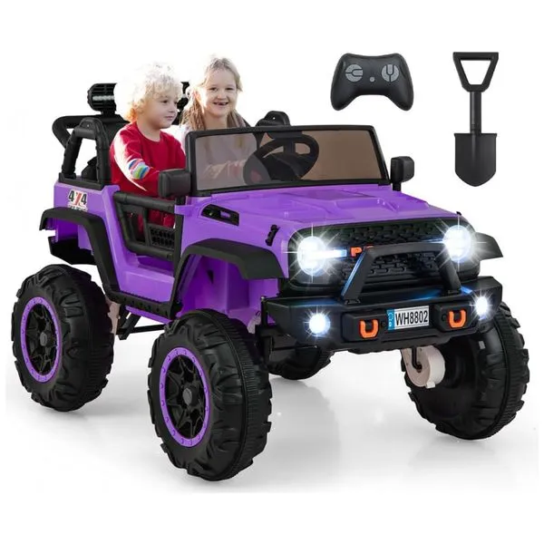 Carro Elétrico Infantil 2 Lugares OLAKIDS Violeta 24V 2WD/4WD Jeep 4x550W Controle Remoto LED Suspensão Música 20" Assento Duplo