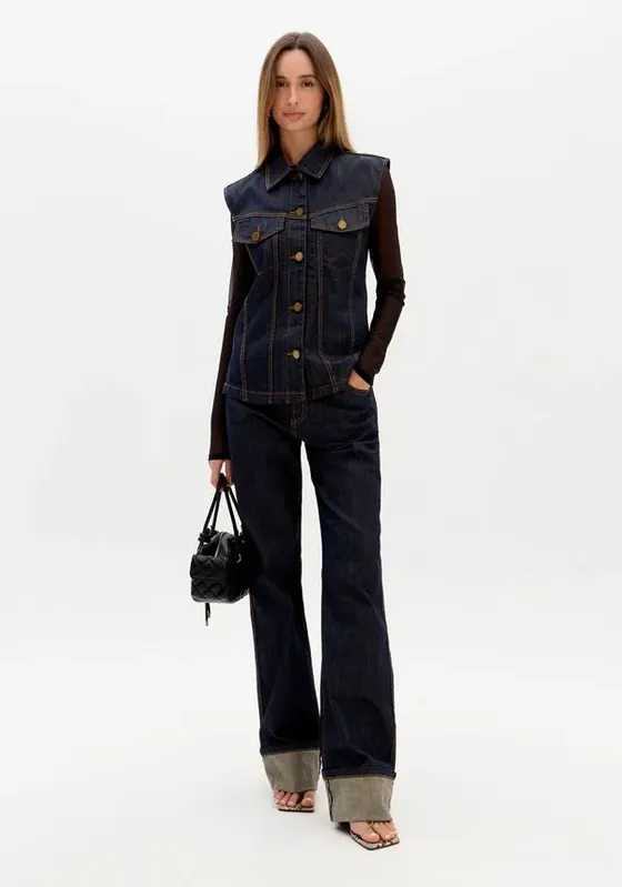 Calça Reta Jeans Com Cintura Alta E Elastano Azul 38