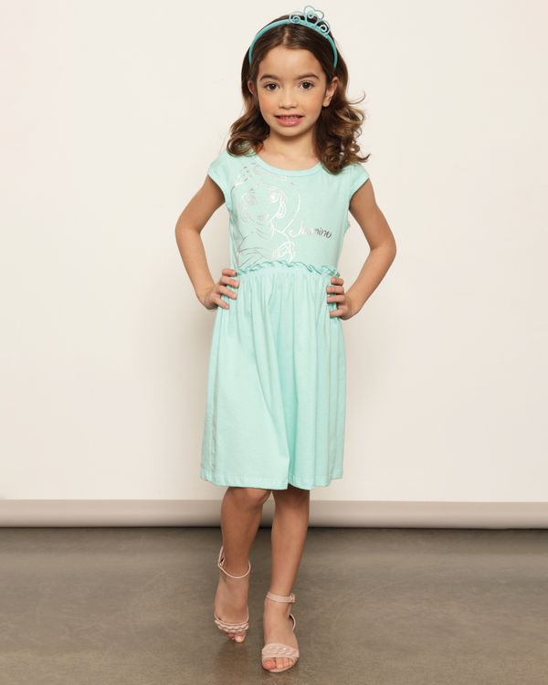 Vestido Infantil Curto Disney Jasmine Com Brinde Tiara Verde 10